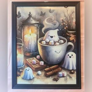 Cute Ghost Hot Cocoa 8x10” Framed Print Wall/Leaner Frame